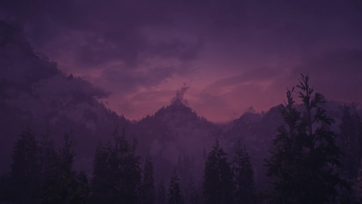 pine trees and mountain wallpaper, The Elder Scrolls V: Skyrim, landscape, pine trees, The Elder Scrolls, HD wallpaper