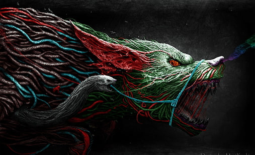Angry Wolf, tapeta z wielobarwnym wilkiem, artystyczna, fantasy, Tapety HD HD wallpaper