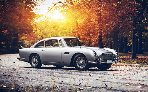 Samochód, jesień, zachód słońca, Aston Martin, Aston Martin DB5, samochód, jesień, zachód słońca, aston martin, aston martin db5, Tapety HD HD wallpaper