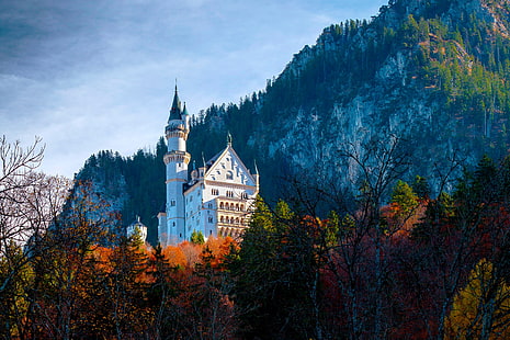 Schloss Neuschwanstein, zamek Neuschwanstein, krajobraz, Tapety HD HD wallpaper