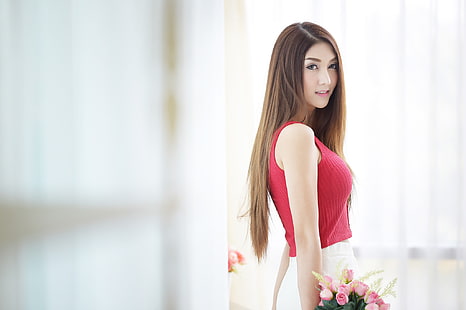 blommor, asiatiska, kvinnor, modell, HD tapet HD wallpaper