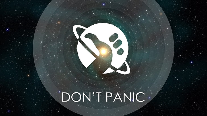 Don't Panic logo, The Hitchhiker's Guide to the Galaxy, logo, HD wallpaper