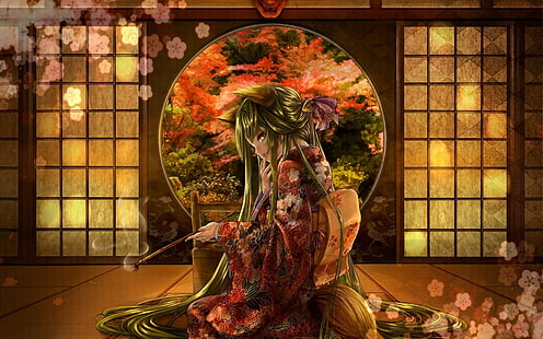 kimono, kocie uszy, anime dziewczyny, Tapety HD HD wallpaper
