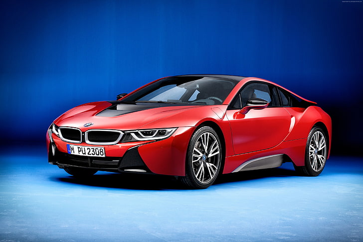 hybryda, BMW i8 „Protonic Red Edition”, Geneva Motor Show 2016, kolor czerwony, Tapety HD