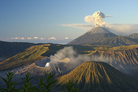 火山、ブロモ山、アッシュクラウド、噴火、インドネシア、ジャワ（インドネシア）、成層火山、 HDデスクトップの壁紙 HD wallpaper