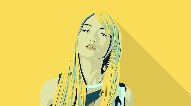 Mami Sasazaki, wanita berambut kuning dalam lukisan top hitam dan putih, Aero, Seni Vektor, Ilustrasi, Gadis, Kuning, Musik, Potret, Rock, desain grafis, mami sasazaki, Wallpaper HD
