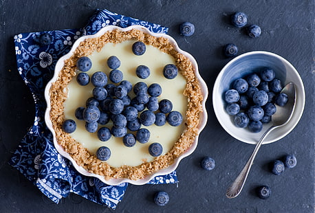 블루 베리와 흰 그릇, 케이크, 과자, 블루 베리, 딸기, HD 배경 화면 HD wallpaper