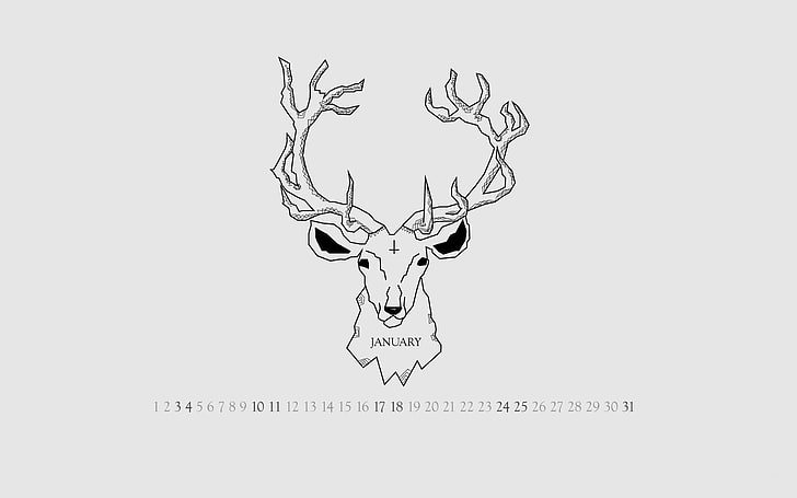 Oh Deer-January 2015 Calendar Wallpaper, animal mount sketch, HD wallpaper