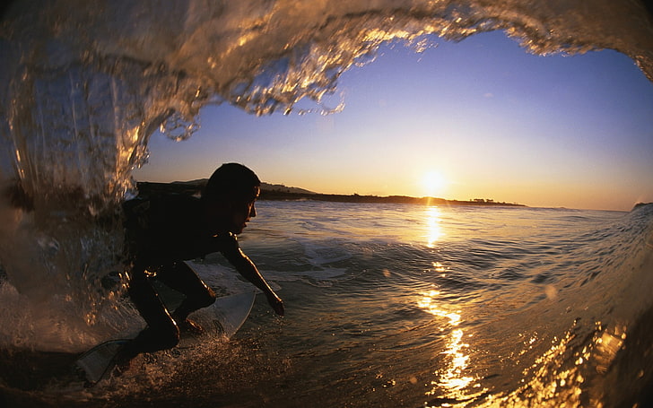 mer, surf, surfeurs, côte, lumière du soleil, Fond d'écran HD