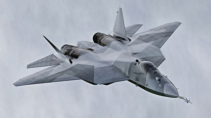 graues Düsenflugzeug, Sukhoi PAK FA, HD-Hintergrundbild