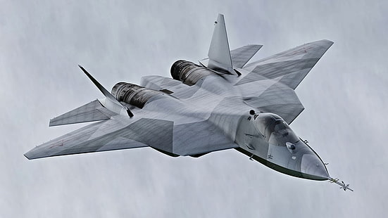 серый реактивный самолет, Сухой ПАК ФА, HD обои HD wallpaper