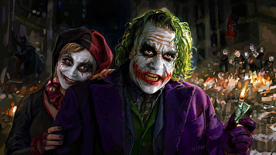 Harley Quinn and Joker тапет, Joker, Harley Quinn, DC Comics, произведения на изкуството, Batman, HD тапет HD wallpaper