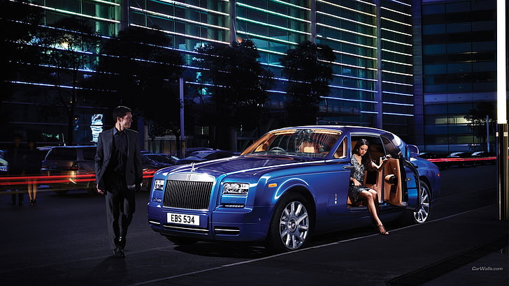 кола, Rolls-Royce Phantom, сини коли, HD тапет