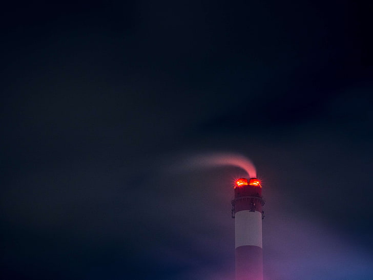 chimney, cloud, clouds, factory, flare, long exposure, outdoors, powerplant, red, sky, smoke, HD wallpaper