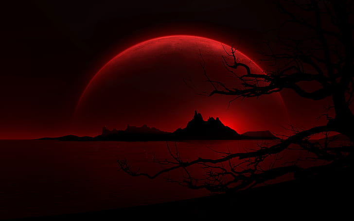 Dark, Landscape, Black, Moon, Night, Red, HD wallpaper | Wallpaperbetter
