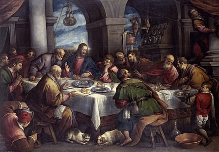 Den sista måltiden målning, bild, religion, Bibeln, genre, mytologi, Francesco Bassano, Den sista måltiden, HD tapet HD wallpaper