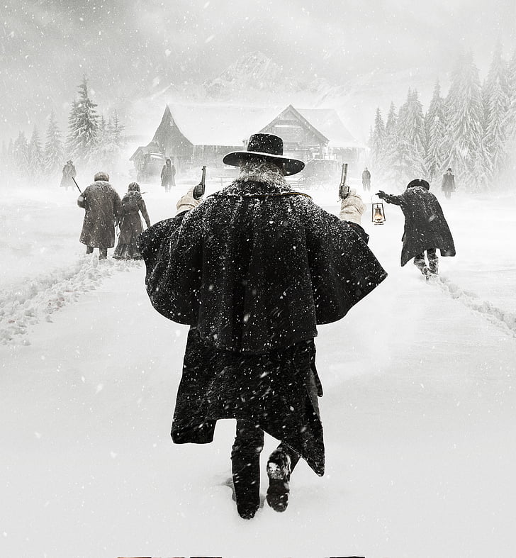closeup photography of man wearing black coat holding two black and gray revolvers, The Hateful Eight, Quentin Tarantino, HD wallpaper