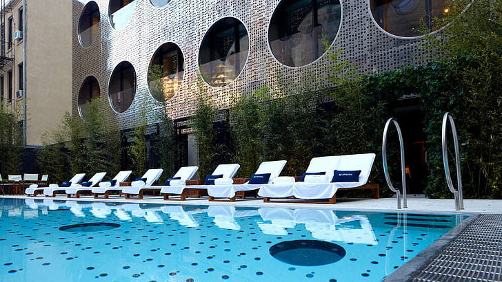 فندق دريم داون تاون ، نيويورك ، الولايات المتحدة الأمريكية ، أفضل حمامات سباحة فندقية 2017 ، سياحة ، سفر ، منتجع ، إجازة ، مسبح ، سرير تشمس، خلفية HD