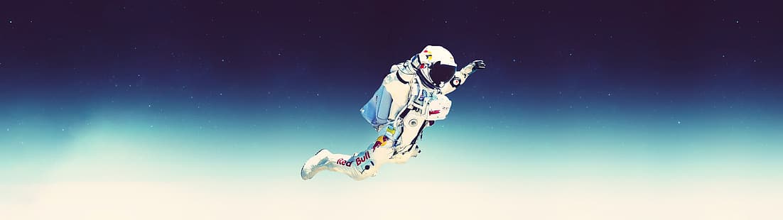 сверхширокий, прыжки с парашютом, Феликс Баумгартнер, Red Bull, космонавт, HD обои HD wallpaper