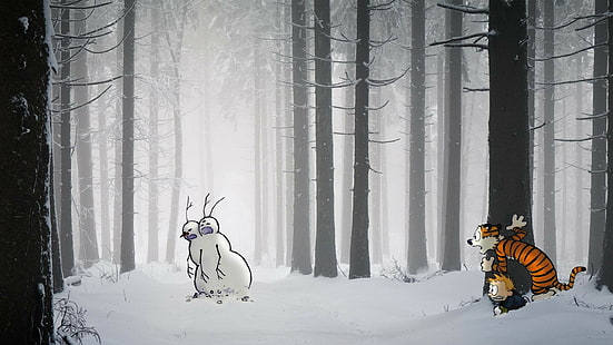 Calvin and Hobbes, pupazzo di neve, Sfondo HD HD wallpaper