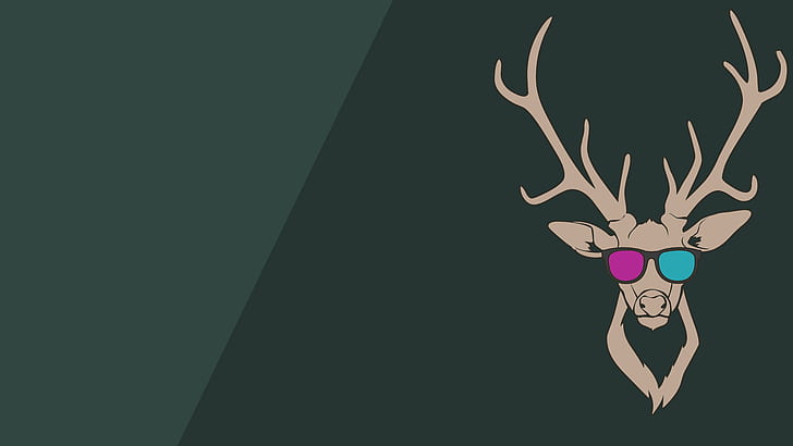 minimalism, simple background, deer, glasses, antlers, green background, HD wallpaper