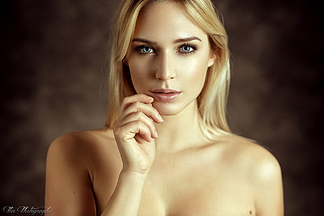 women, face, portrait, blonde, bare shoulders, blue eyes, Eva Mikulski, HD wallpaper HD wallpaper