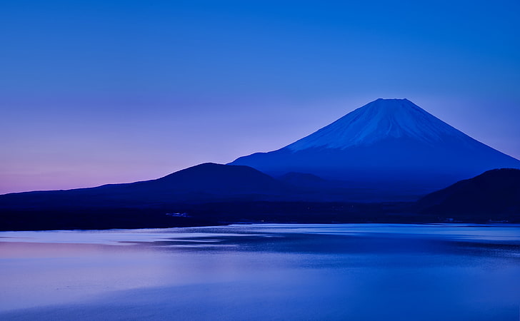 Lake Motosu and Mount Fuji, mountain range, Asia, Japan, Sunrise, Mountain, Lake, Water, Reflection, Fuji, photomatix, nikond700, fujisan, yamanashi, lakemotosu, HD wallpaper