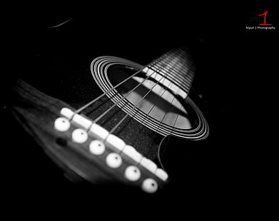 Min gitarr, svart akustisk gitarr, musik, gitarr, svartvitt, svartvitt, bw, HD tapet HD wallpaper