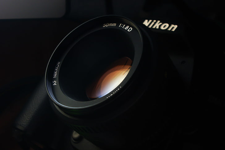czarna lustrzanka cyfrowa Nikon, szkło, zdjęcie, tapeta, aparat, aparat, obiektyw, Nikon, Lunin Novel, 50 mm, Tapety HD