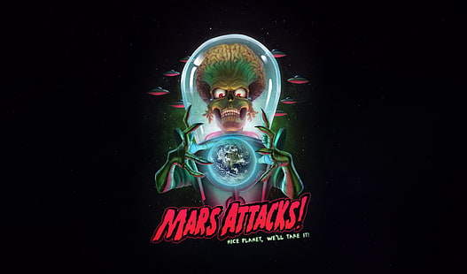 ภาพยนตร์เรื่อง Mars Attacks อารมณ์ขันนิยายวิทยาศาสตร์กะโหลกยูเอฟโอ, วอลล์เปเปอร์ HD HD wallpaper