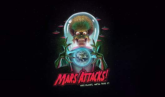  UFO, Figure, Art, Space, Alien, Illustration, Mars Attacks, Mars attacks!, by Guilherme Freitas, Guilherme Freitas, HD wallpaper HD wallpaper