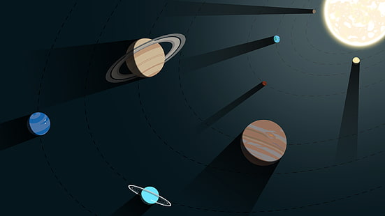 الكواكب والشمس خلفية رقمية ، صورة النظام الشمسي ، الفن الرقمي ، الهندسة ، بساطتها ، النظام الشمسي ، الشمس ، الأرض ، عطارد ، الزهرة ، كوكب المشتري ، زحل ، أورانوس ، نبتون ، بلوتو ، الفضاء ، الكون ، ضوء الشمس ، الظل، خلفية HD HD wallpaper