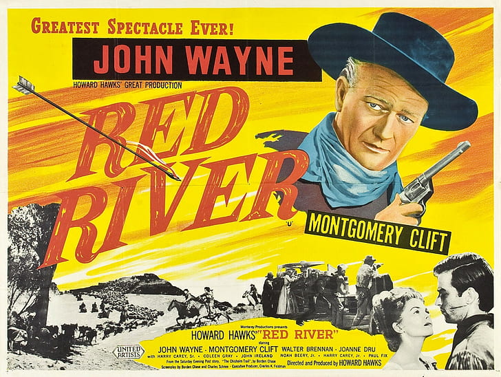 Film posters, Red River, Howard Hawks, John Wayne, movies, western, HD wallpaper