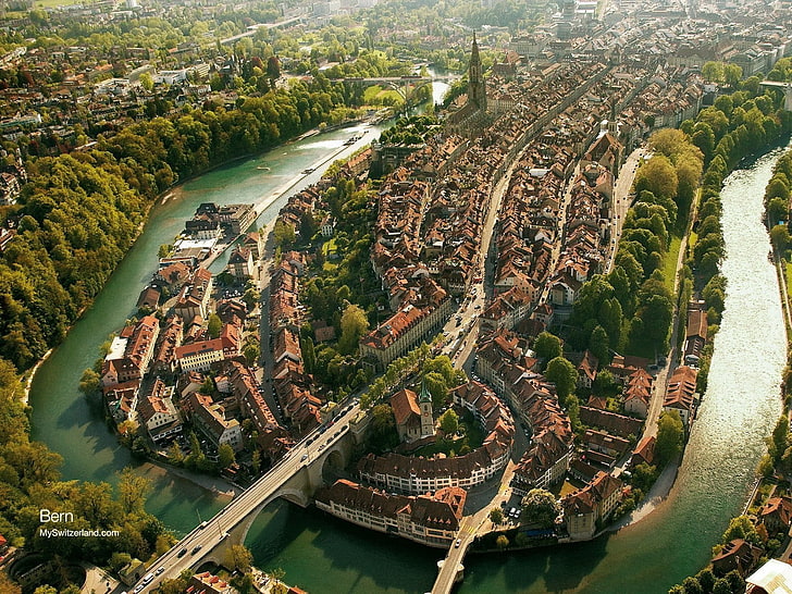 landskap av staden, stadsbilden, Bern, Schweiz, HD tapet
