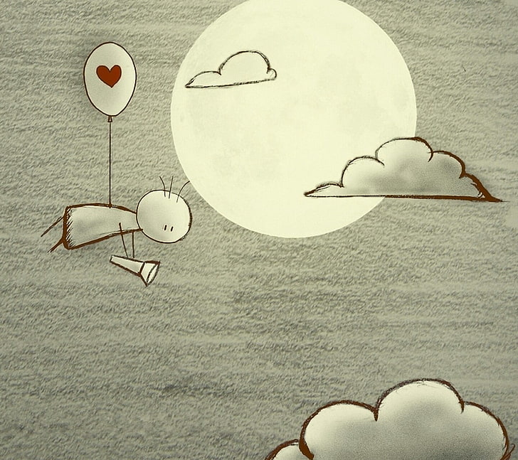 иллюстрация человека, летящего на облаках, природа, любовь, HD обои
