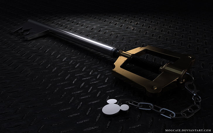 gray and brass-colored skeleton key, Kingdom Hearts, HD wallpaper