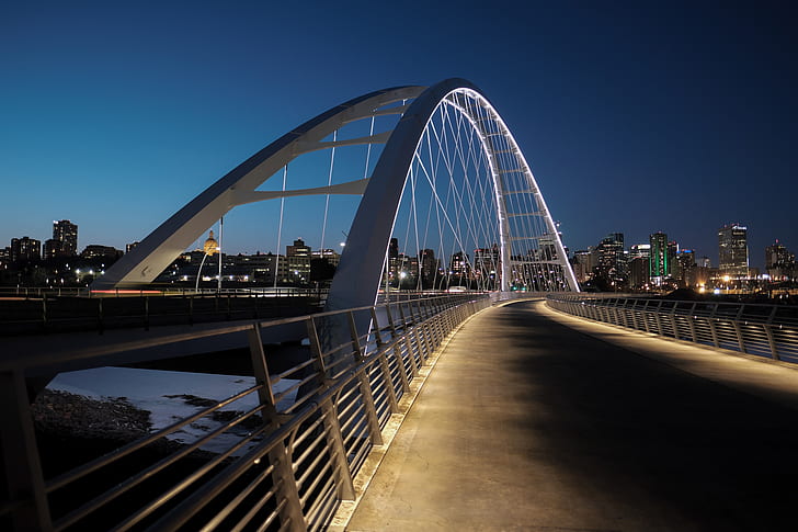 bridge, lights, backlight, Canada, Edmonton, HD wallpaper