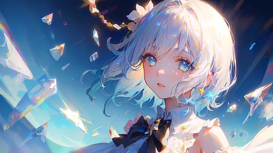 KI-Kunst, Farbverlaufshaar, kurzes Haar, Anime-Mädchen, hellblaue Augen, hellblaues Haar, weißes Haar, HD-Hintergrundbild HD wallpaper