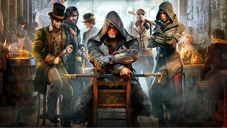 человек в черном костюме держит трость цифровые обои, постер Assassin's Creed, Assassin's Creed, Assassin's Creed Syndicate, видеоигры, HD обои