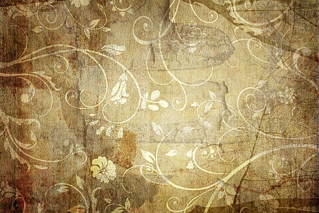 茶色の花柄のテキスタイル、パターン、紙、背景、光、 HDデスクトップの壁紙 HD wallpaper