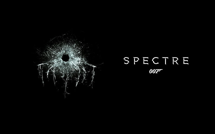 Fondo de pantalla de Specter 007, agrietado, fondo negro, James Bond, 007, un agujero de bala, 007: GAMA, ESPECTRO, Fondo de pantalla HD
