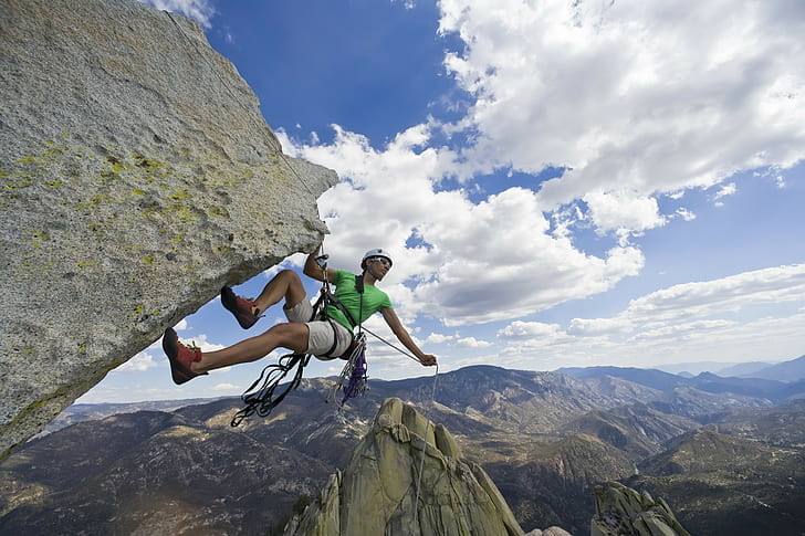 Extreme sport, rock climbing, Extreme sport, rock climbing, Mountain, man, sky, clouds, s, Best s, HD wallpaper