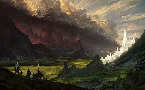 people at the mountain painting, fantasy art, The Lord of the Rings, HD wallpaper HD wallpaper