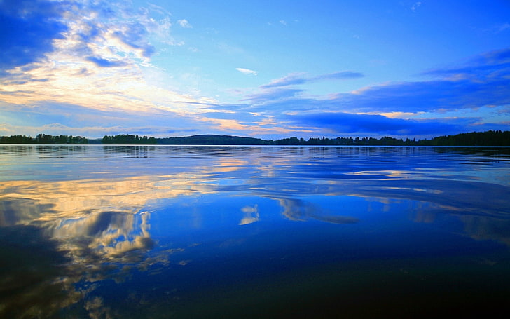 body of water, mirror, smooth surface, reflection, clouds, day, clearly, HD wallpaper