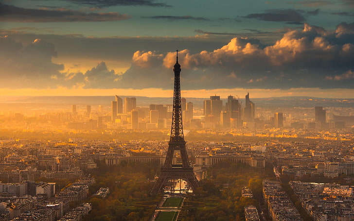 Torre Eiffel fotografia aerea, opere d'arte, Parigi, natura, città, la Torre Eiffel, la luce del sole, Sfondo HD