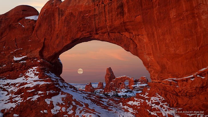 Full Moon Through Window Arch, Arches N.P., Moab, Utah, National Parks, HD wallpaper