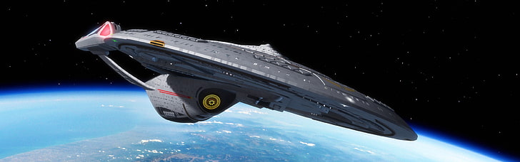 иллюстрация космического корабля, Star Trek, USS Enterprise (космический корабль), космос, несколько дисплеев, два монитора, HD обои
