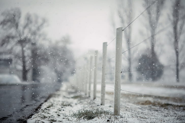 road, snow, the fence, last farewell, HD wallpaper
