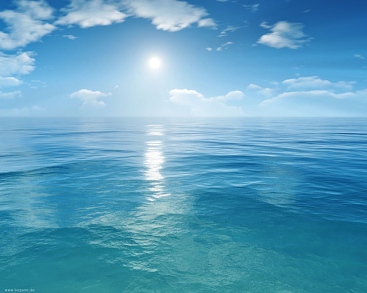 mar azul, mar, cielo, Fondo de pantalla HD