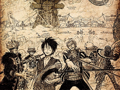 One Piece Illustration, Anime, One Piece, Bepo (Einteiler), Eustass (Einteiler), Killer (Einteiler), Monkey D. Ruffy, Trafalgar Law, Zoro Roronoa, HD-Hintergrundbild HD wallpaper